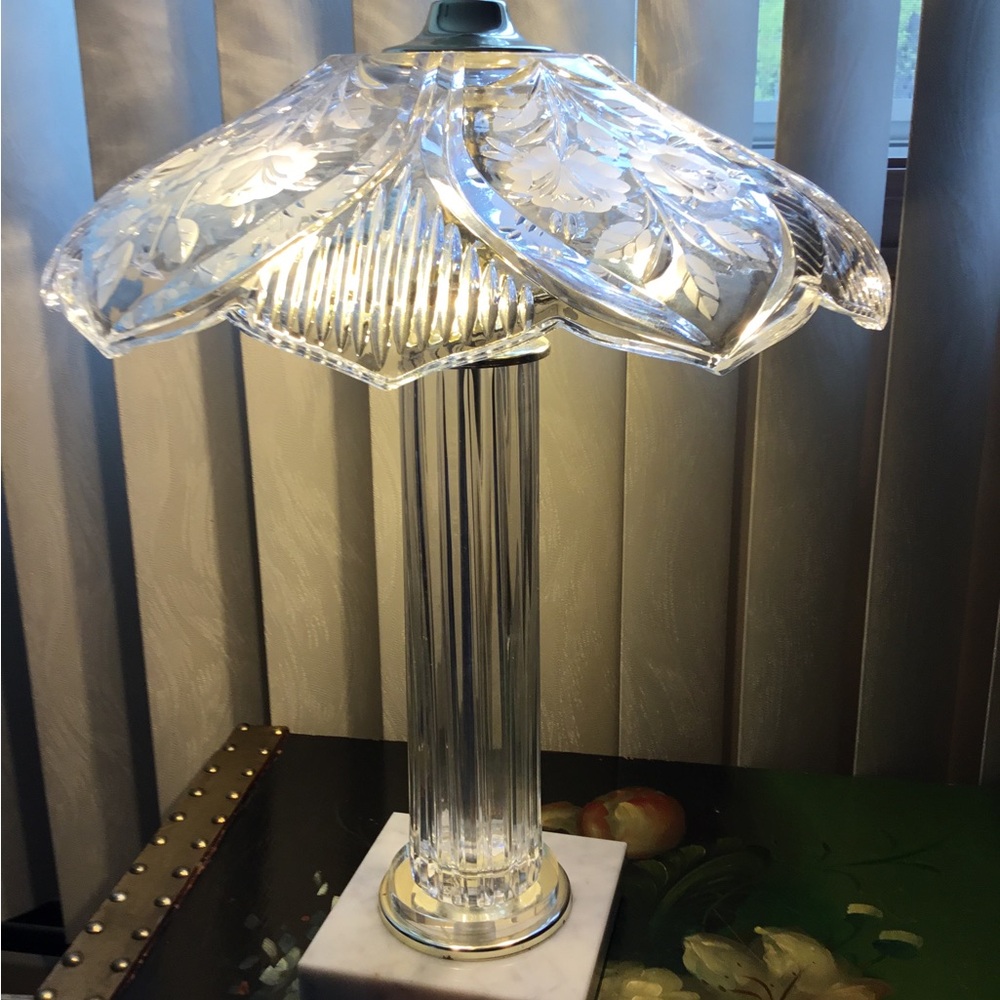 Crystal Lamp with Floral Etched Shade